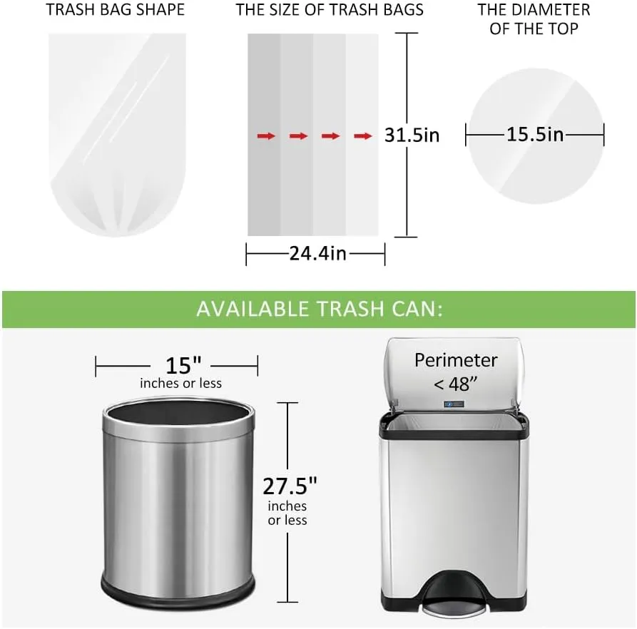 13 Gallon 60 Counts Strong Tall Kitchen Trash Bags Garbage Bags by Teivio,Bathroom Trash Can Bin Liners, Plastic Trash Bags for home office kitchen (Clear)