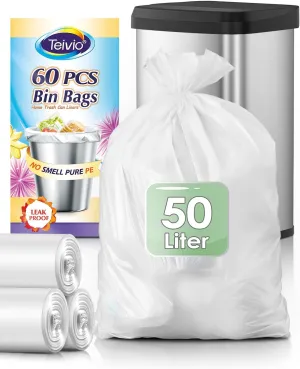13 Gallon 60 Counts Strong Tall Kitchen Trash Bags Garbage Bags by Teivio,Bathroom Trash Can Bin Liners, Plastic Trash Bags for home office kitchen (Clear)
