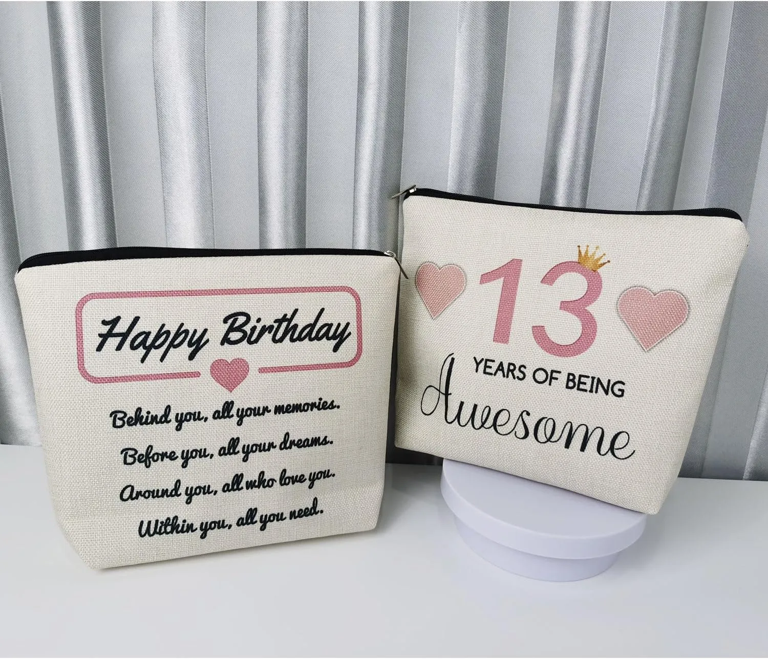 13th Birthday Gift Makeup Bag Cute Small Cosmetic Bag Travel Toiletry Zipper Pouch Happy Birthday Gift Pink 13 Awesome Makeup Bag for 13-Year-Old Friends Sisters BFF