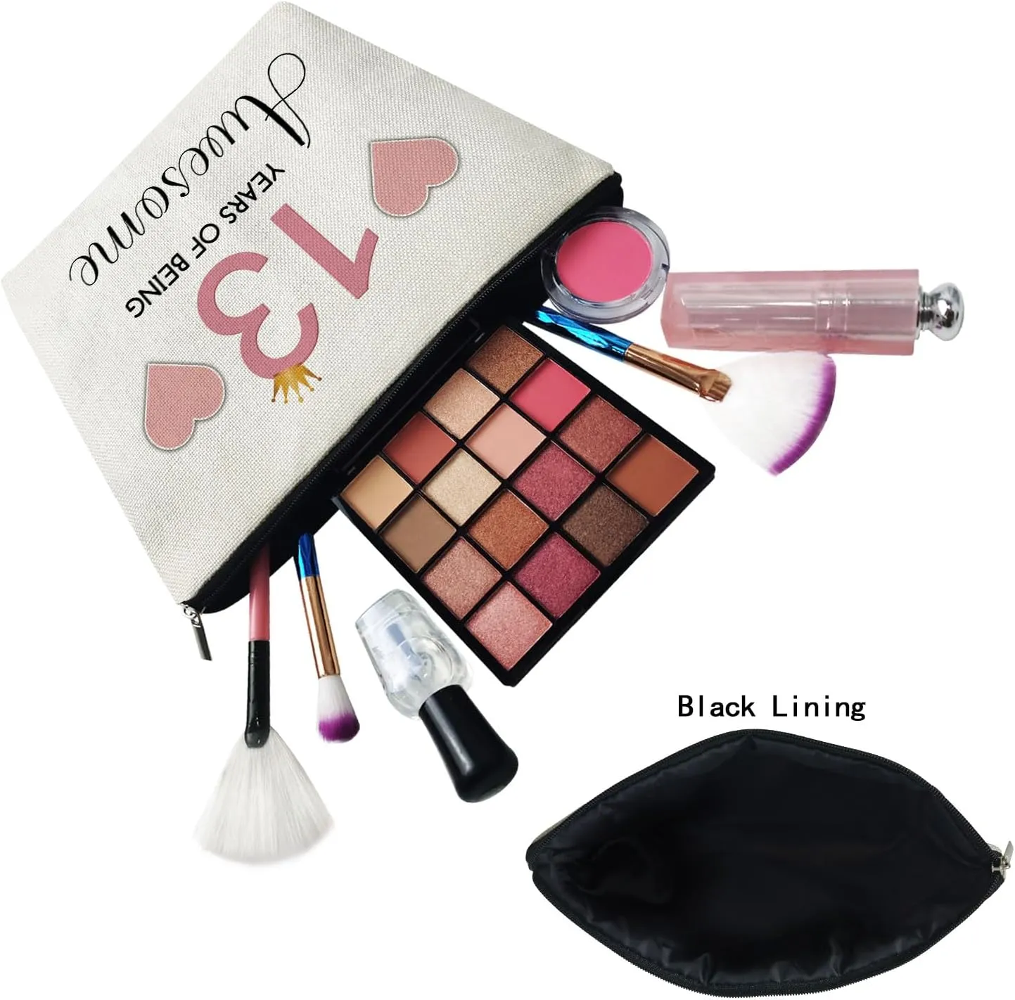 13th Birthday Gift Makeup Bag Cute Small Cosmetic Bag Travel Toiletry Zipper Pouch Happy Birthday Gift Pink 13 Awesome Makeup Bag for 13-Year-Old Friends Sisters BFF