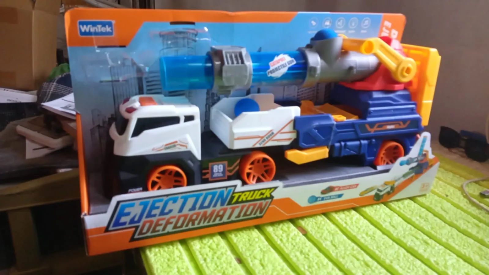 17931 Truck Toys for Kids, Large Truck Toys Include 2 Racing Cars 4 Ball, with Light & Sounds, Eejection & Shooting Transport Cars Toy, Gifts for Boys Girls (Battery Not Included)