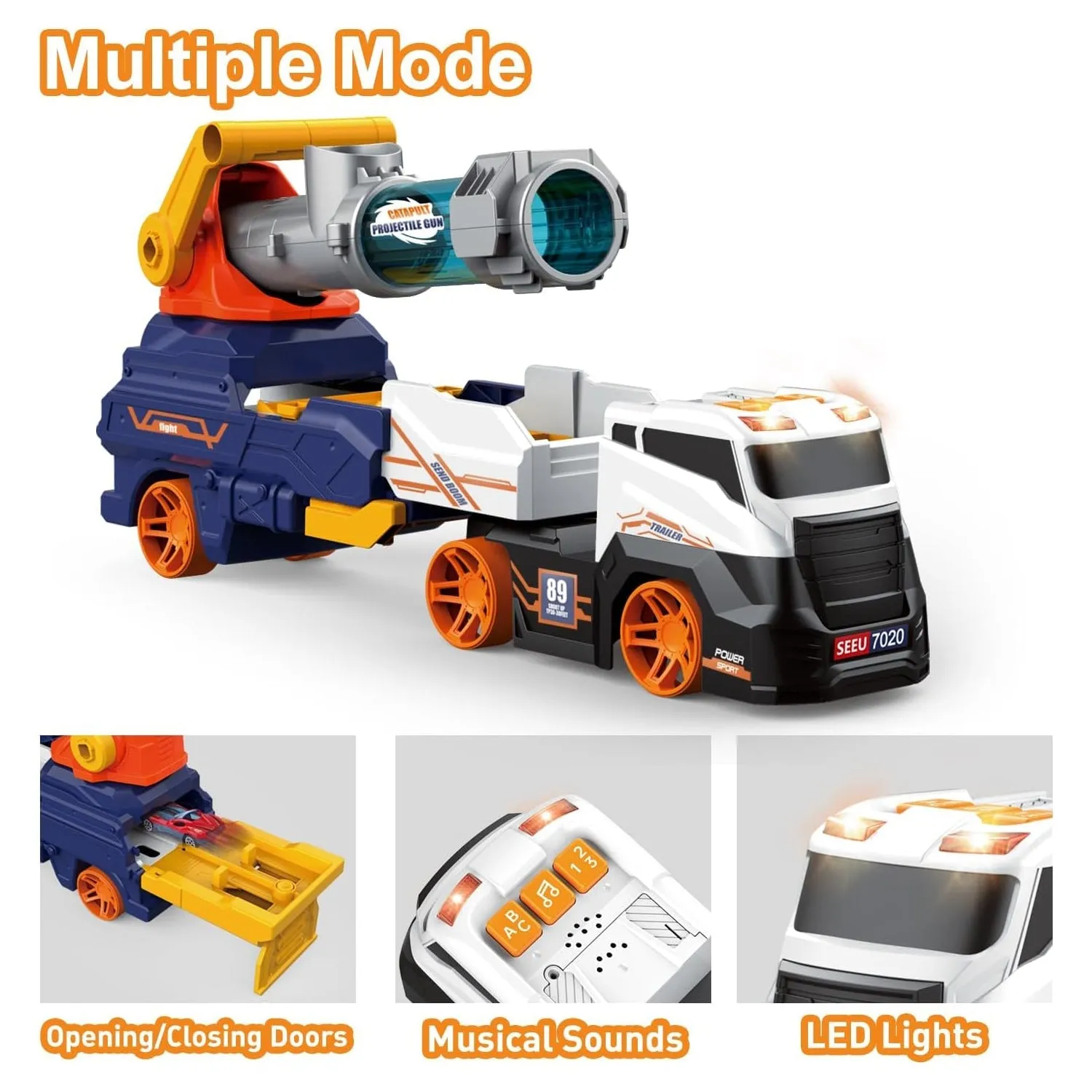 17931 Truck Toys for Kids, Large Truck Toys Include 2 Racing Cars 4 Ball, with Light & Sounds, Eejection & Shooting Transport Cars Toy, Gifts for Boys Girls (Battery Not Included)