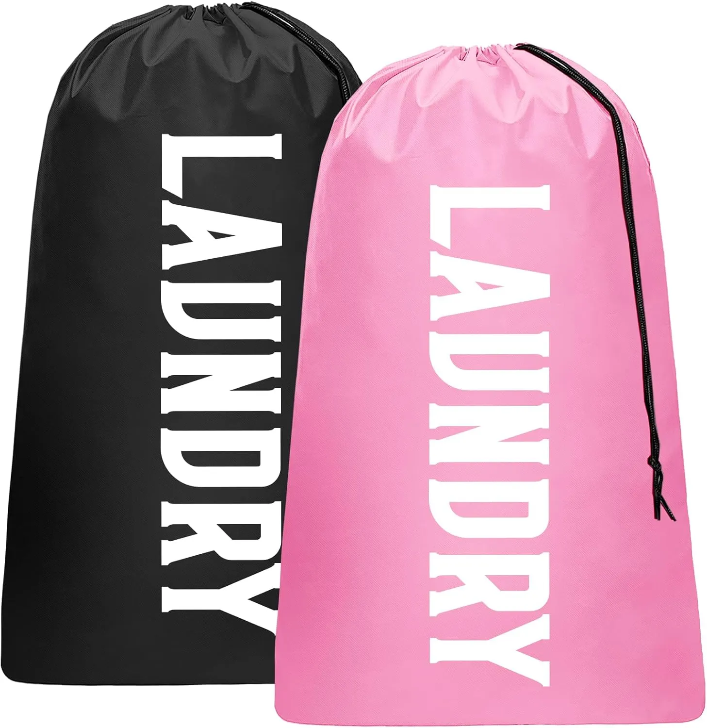 2 Pack XL Travel Laundry Bag, Machine Washable Dirty Clothes Organizer, Large Enough to Hold 4 Loads of Laundry, Easy Fit a Laundry Hamper (Black   Pink)