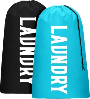 2 Pack XL Travel Laundry Bag, Machine Washable Dirty Clothes Organizer, Large Enough to Hold 4 Loads of Laundry, Easy Fit a Laundry Hamper or Basket (Blue   Black, 24" x 36")