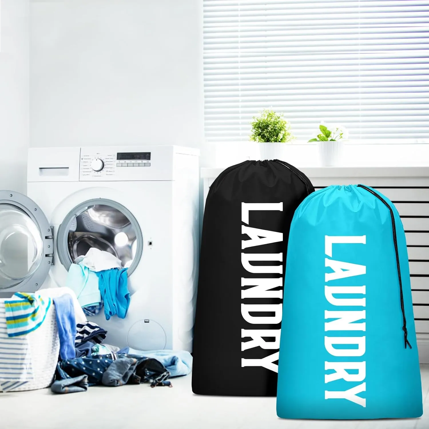 2 Pack XL Travel Laundry Bag, Machine Washable Dirty Clothes Organizer, Large Enough to Hold 4 Loads of Laundry, Easy Fit a Laundry Hamper or Basket (Blue   Black, 24" x 36")