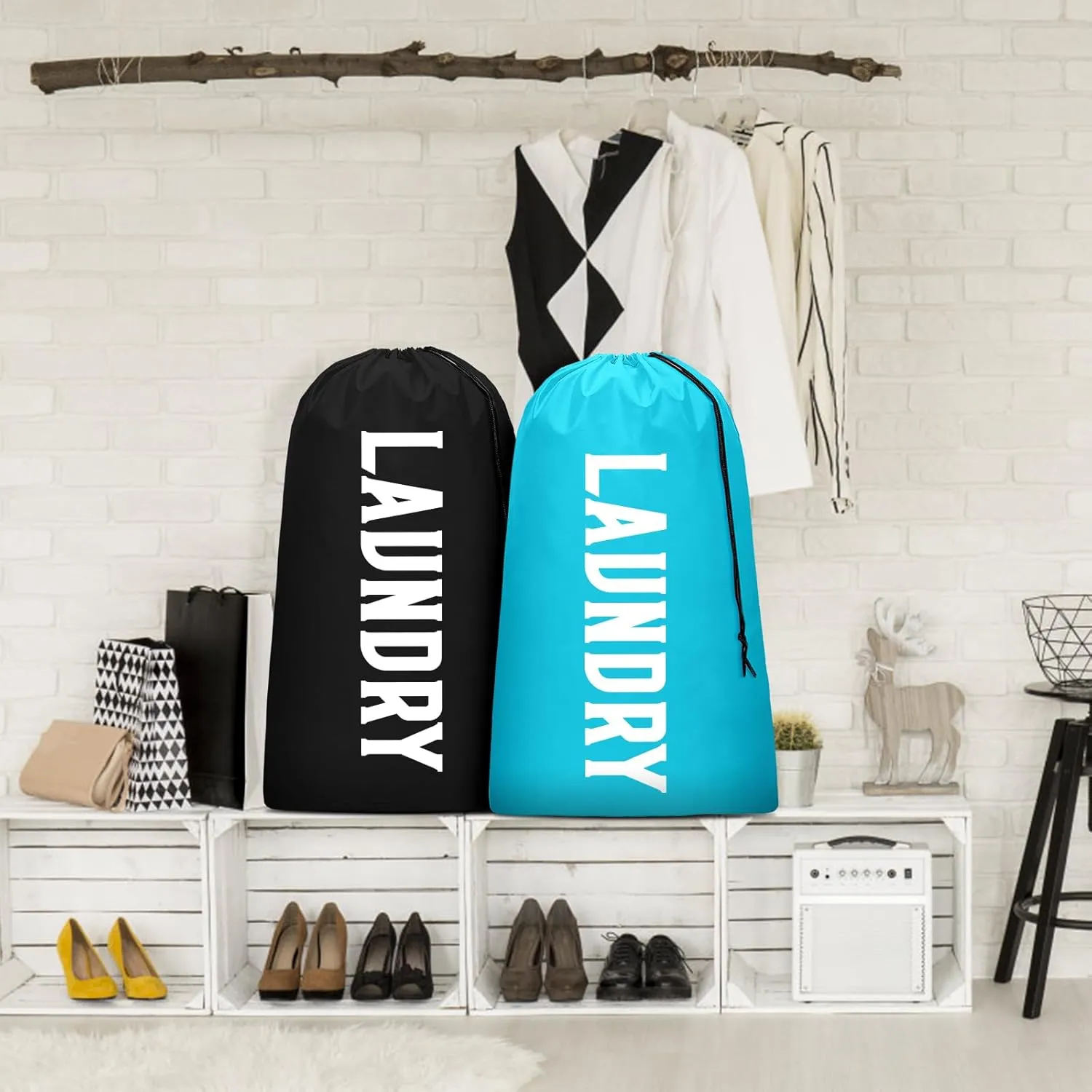 2 Pack XL Travel Laundry Bag, Machine Washable Dirty Clothes Organizer, Large Enough to Hold 4 Loads of Laundry, Easy Fit a Laundry Hamper or Basket (Blue   Black, 24" x 36")