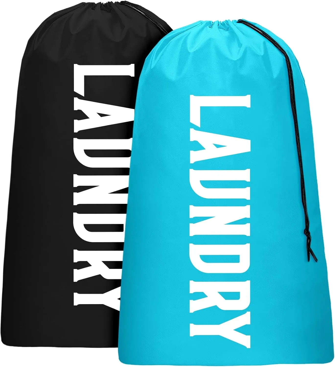 2 Pack XL Travel Laundry Bag, Machine Washable Dirty Clothes Organizer, Large Enough to Hold 4 Loads of Laundry, Easy Fit a Laundry Hamper or Basket (Blue   Black, 24" x 36")