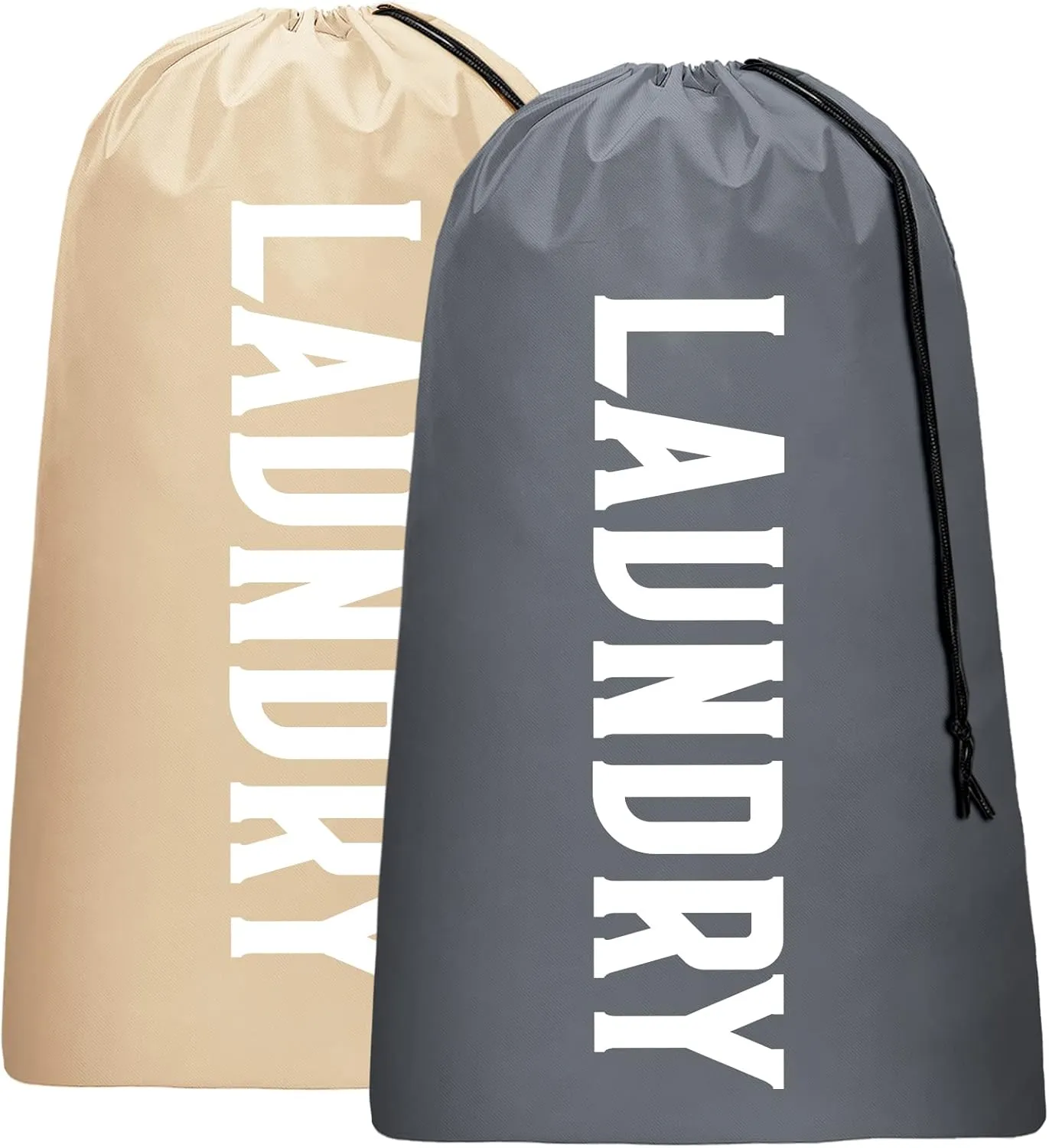 2 Pack XL Travel Laundry Bag, Machine Washable Dirty Clothes Organizer, Large Enough to Hold 4 Loads of Laundry, Easy Fit a Laundry Hamper or Basket (Khaki   Grey)