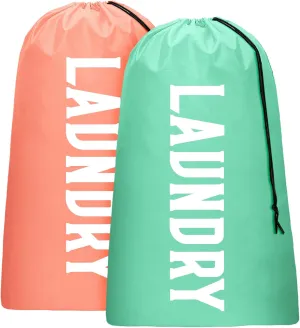 2 Pack XL Travel Laundry Bag, Machine Washable Dirty Clothes Organizer, Large Enough to Hold 4 Loads of Laundry, Easy Fit a Laundry Hamper or Basket (Light Pink   Light Blue)