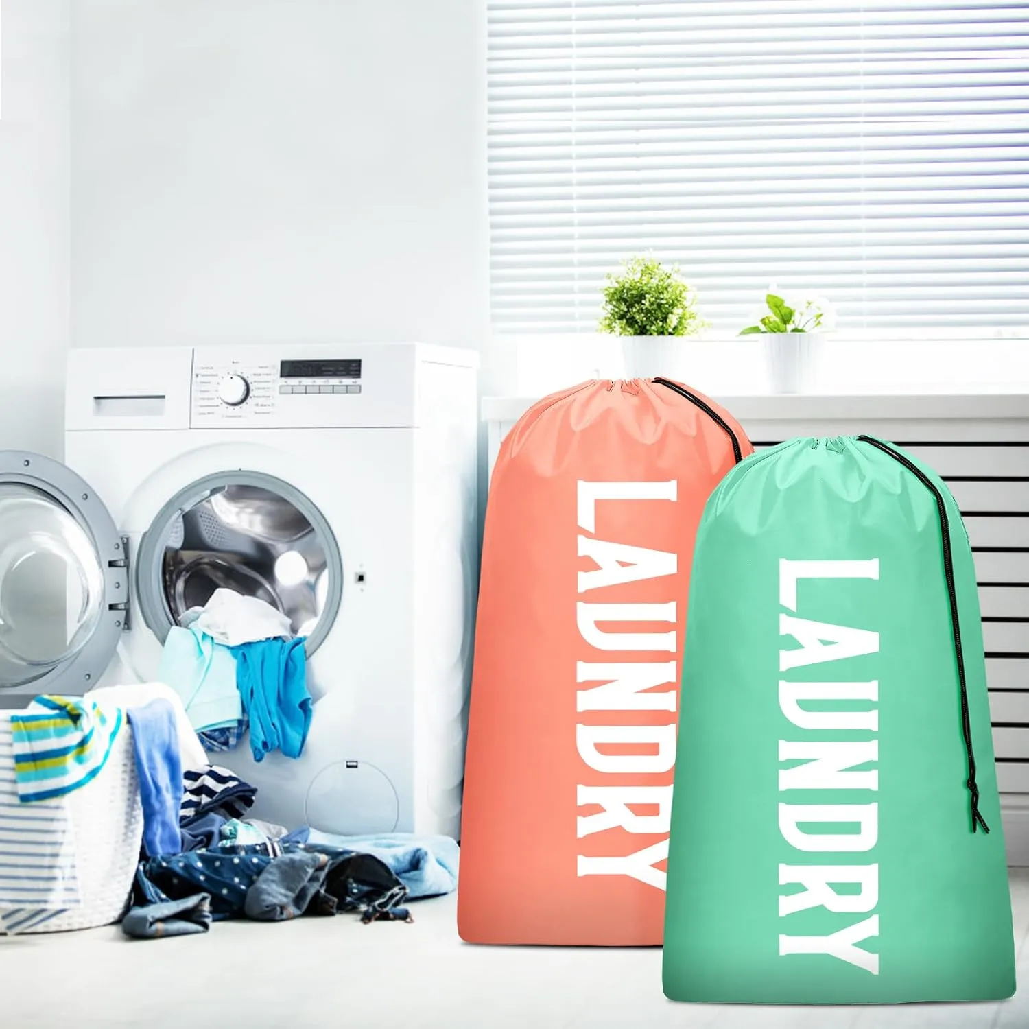 2 Pack XL Travel Laundry Bag, Machine Washable Dirty Clothes Organizer, Large Enough to Hold 4 Loads of Laundry, Easy Fit a Laundry Hamper or Basket (Light Pink   Light Blue)