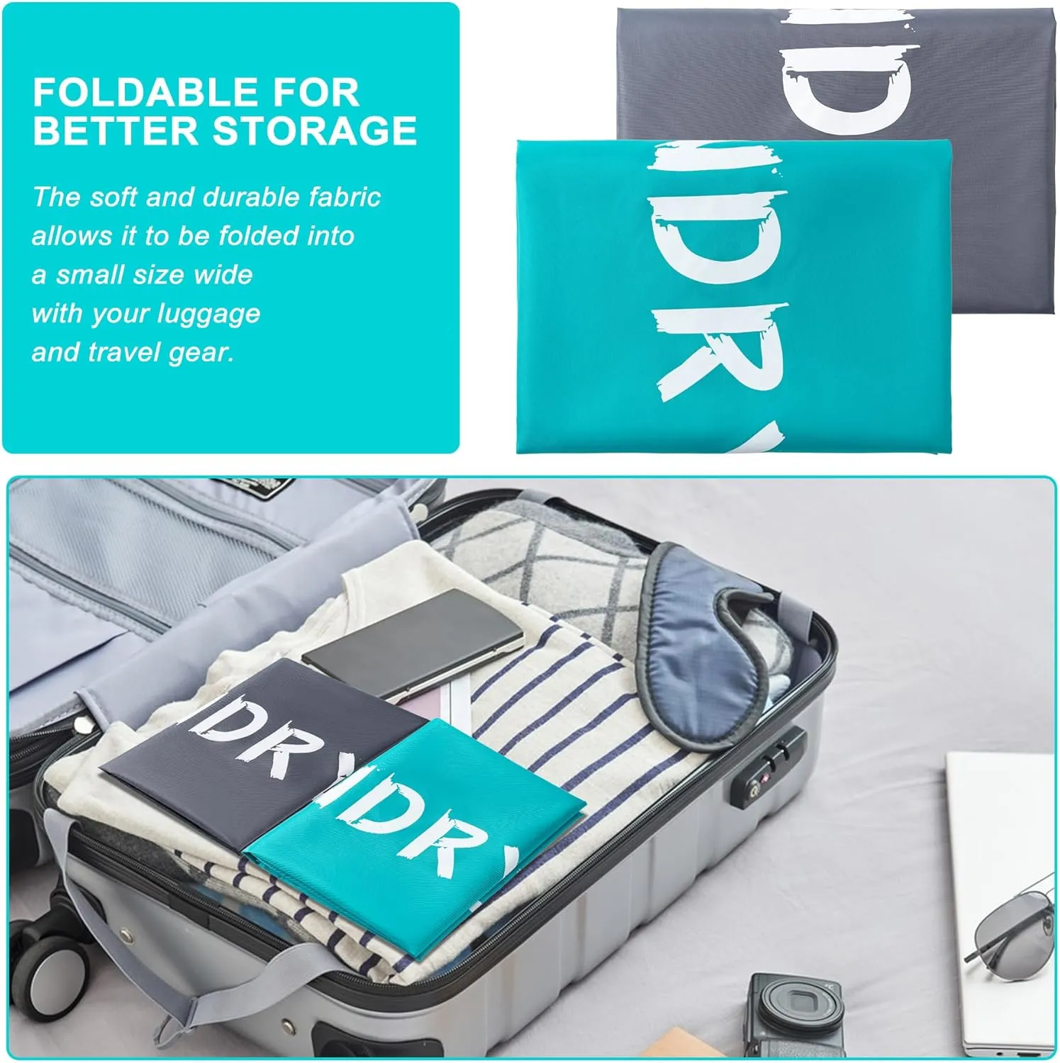 2 Pack XL Travel Laundry Bag, Machine Washable Dirty Clothes Organizer with Drawstring,Large Enough to Hold 4 Loads of Laundry, Easy Fit a Laundry Hamper or Basket Travel Essentials 24" x 36"