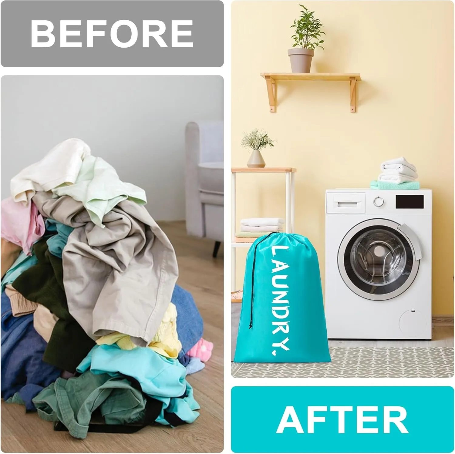 2 Pack XL Travel Laundry Bag, Machine Washable Dirty Clothes Organizer with Drawstring,Large Enough to Hold 4 Loads of Laundry, Easy Fit a Laundry Hamper or Basket Travel Essentials 24" x 36"
