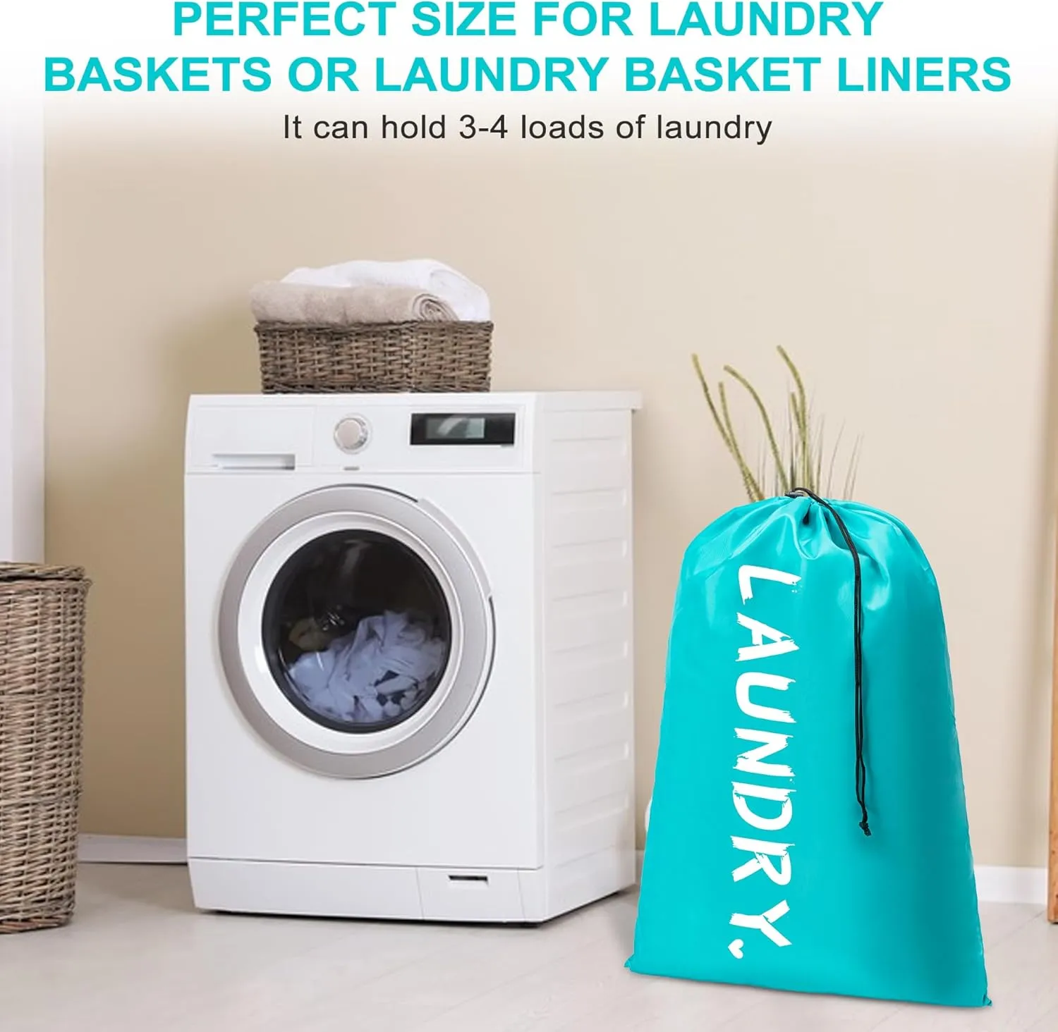 2 Pack XL Travel Laundry Bag, Machine Washable Dirty Clothes Organizer with Drawstring,Large Enough to Hold 4 Loads of Laundry, Easy Fit a Laundry Hamper or Basket Travel Essentials 24" x 36"
