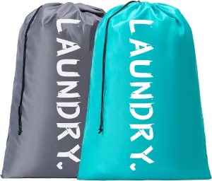 2 Pack XL Travel Laundry Bag, Machine Washable Dirty Clothes Organizer with Drawstring,Large Enough to Hold 4 Loads of Laundry, Easy Fit a Laundry Hamper or Basket Travel Essentials 24" x 36"
