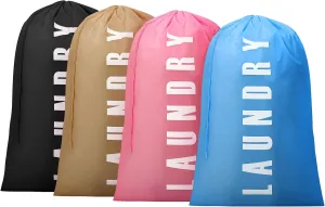 4 Pack Extra Large Travel Laundry Bag, 24" x 36" Dirty Clothes Organizer with Drawstring Heavy Duty Travel Laundry Bags Easy Fit a Laundry Hamper or Basket (Gray   Pink   Blue   Khaki)