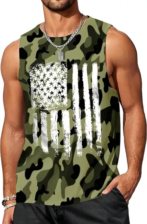 4th of July Tank Top Men American Flag Patriotic Sleeveless Shirts USA Stars and Stripes Independence Day Muscle Tanks