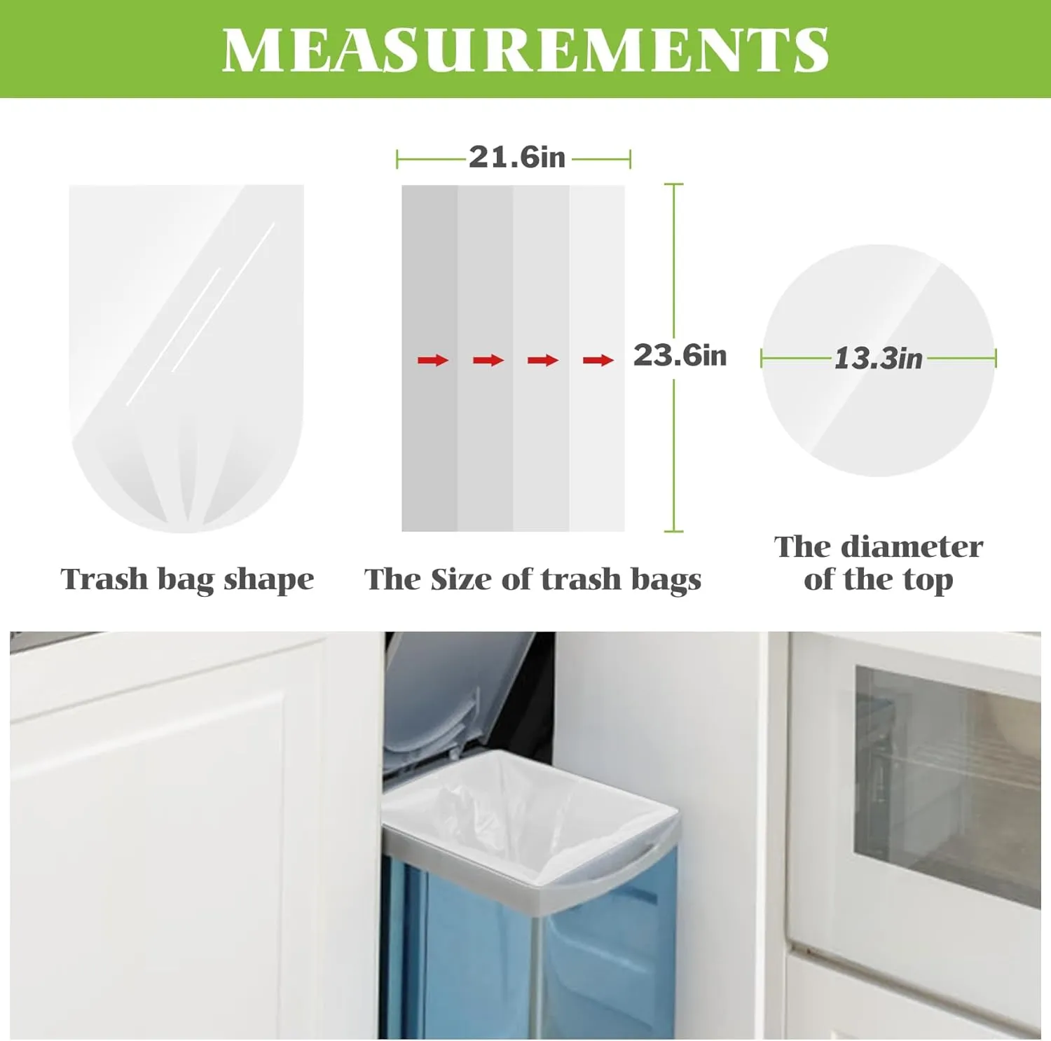 6 Gallon 330 Counts Strong Trash Bags Garbage Bags by Teivio, Bathroom Trash Can Bin Liners, Plastic Bags for home office kitchen, Clear