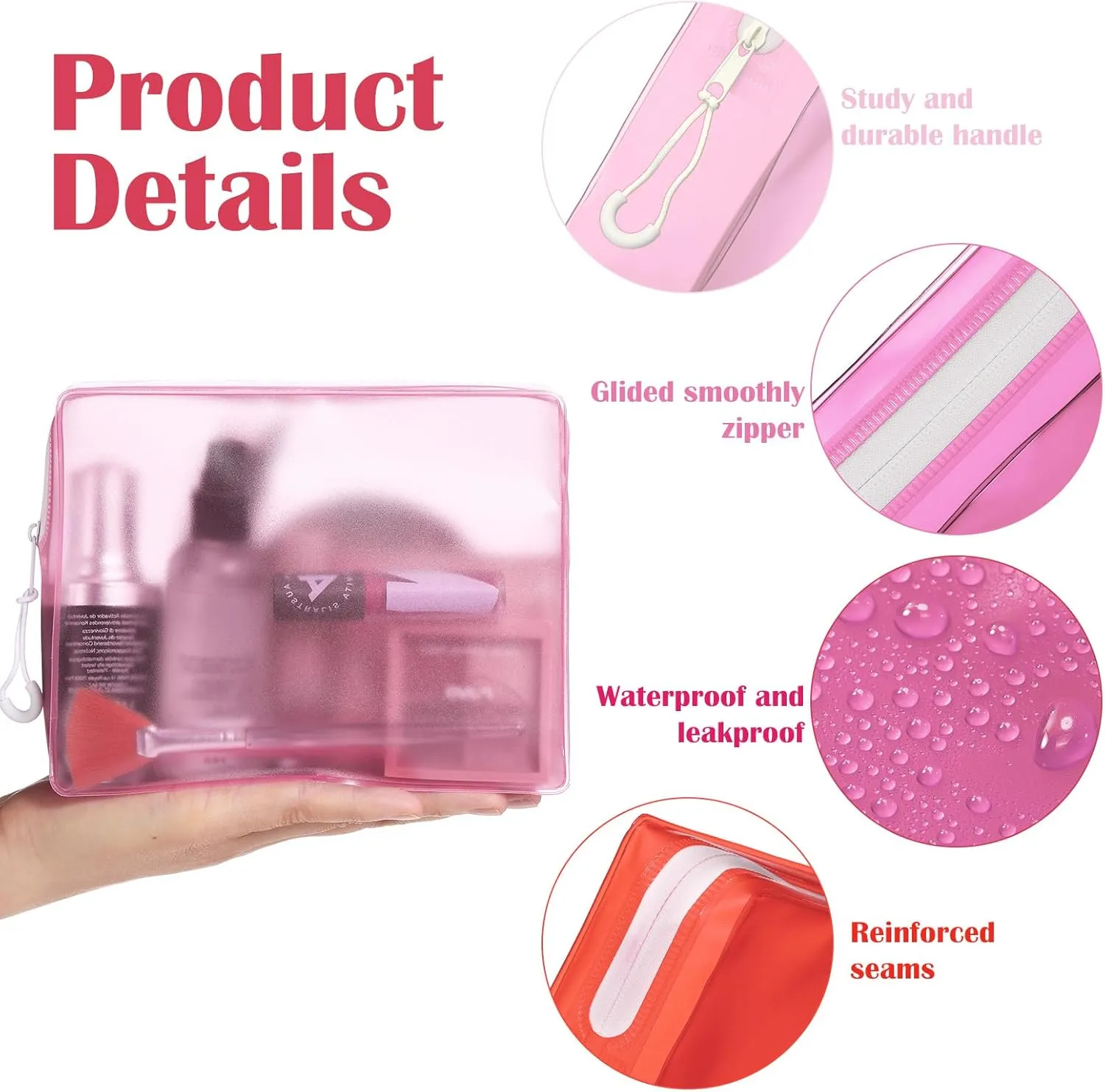 8 Pack TSA Approved Travel Toiletry Bags Frosted Translucent Leak-proof Cosmetic Makeup Bags for Women Men Travel Organizer Airport Security(Red,6.7 x 5.5 x 1.8 Inch)