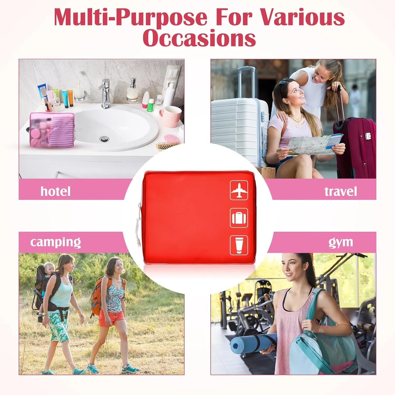 8 Pack TSA Approved Travel Toiletry Bags Frosted Translucent Leak-proof Cosmetic Makeup Bags for Women Men Travel Organizer Airport Security(Red,6.7 x 5.5 x 1.8 Inch)