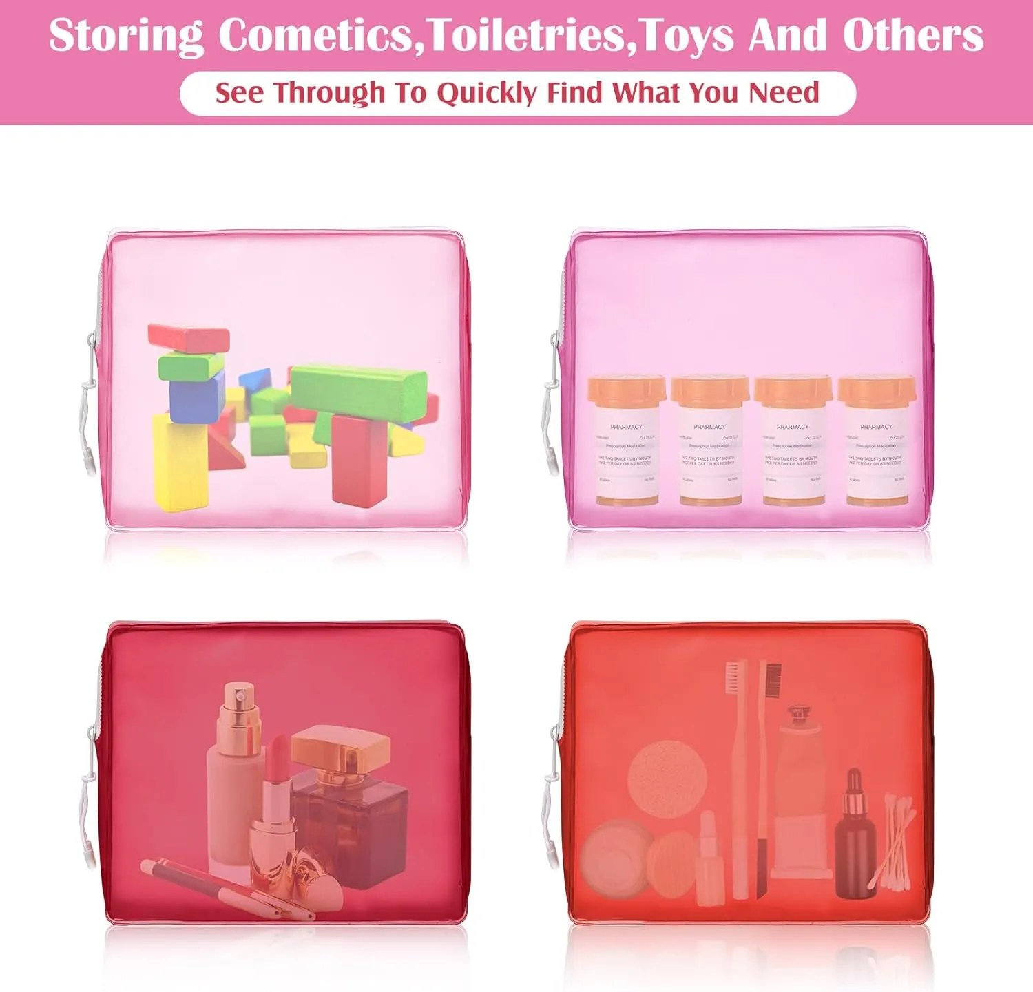 8 Pack TSA Approved Travel Toiletry Bags Frosted Translucent Leak-proof Cosmetic Makeup Bags for Women Men Travel Organizer Airport Security(Red,6.7 x 5.5 x 1.8 Inch)