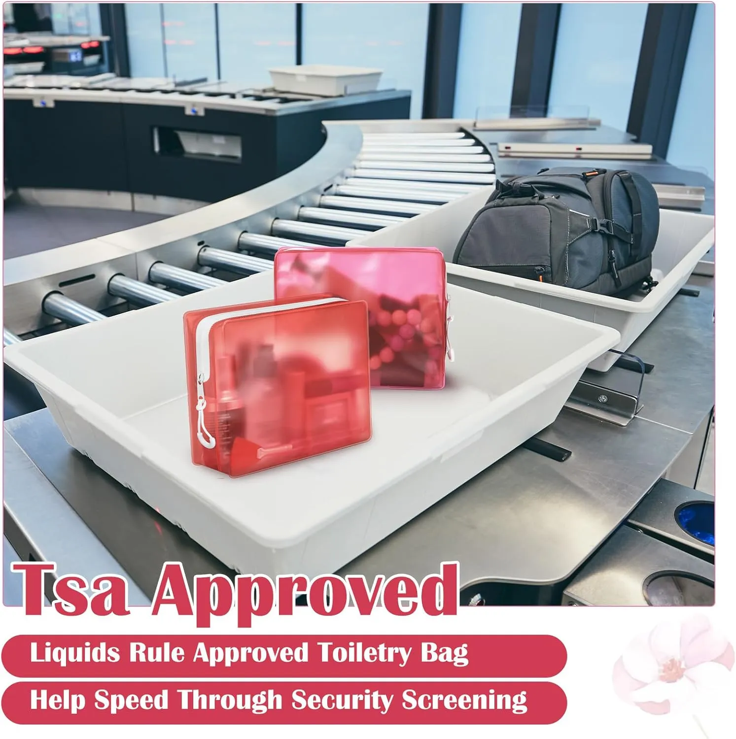 8 Pack TSA Approved Travel Toiletry Bags Frosted Translucent Leak-proof Cosmetic Makeup Bags for Women Men Travel Organizer Airport Security(Red,6.7 x 5.5 x 1.8 Inch)