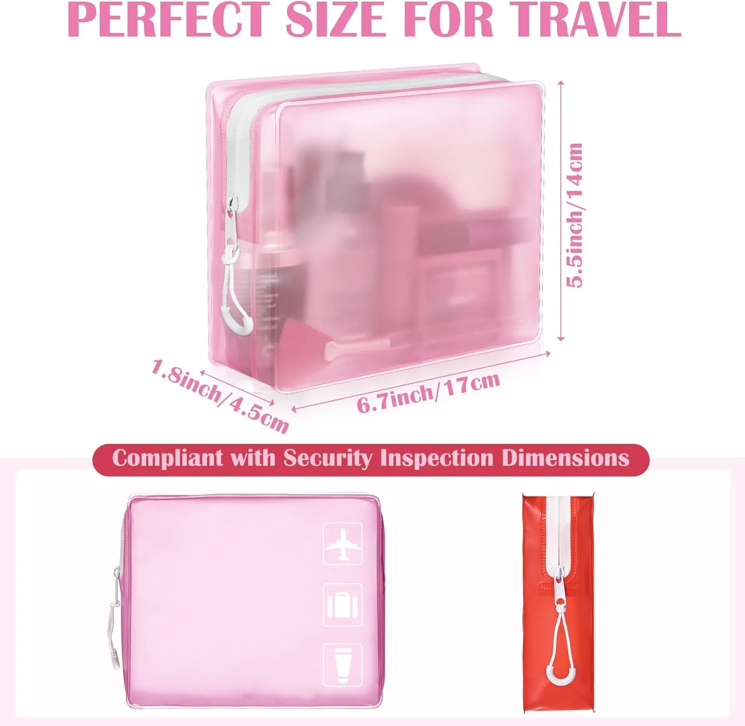 8 Pack TSA Approved Travel Toiletry Bags Frosted Translucent Leak-proof Cosmetic Makeup Bags for Women Men Travel Organizer Airport Security(Red,6.7 x 5.5 x 1.8 Inch)
