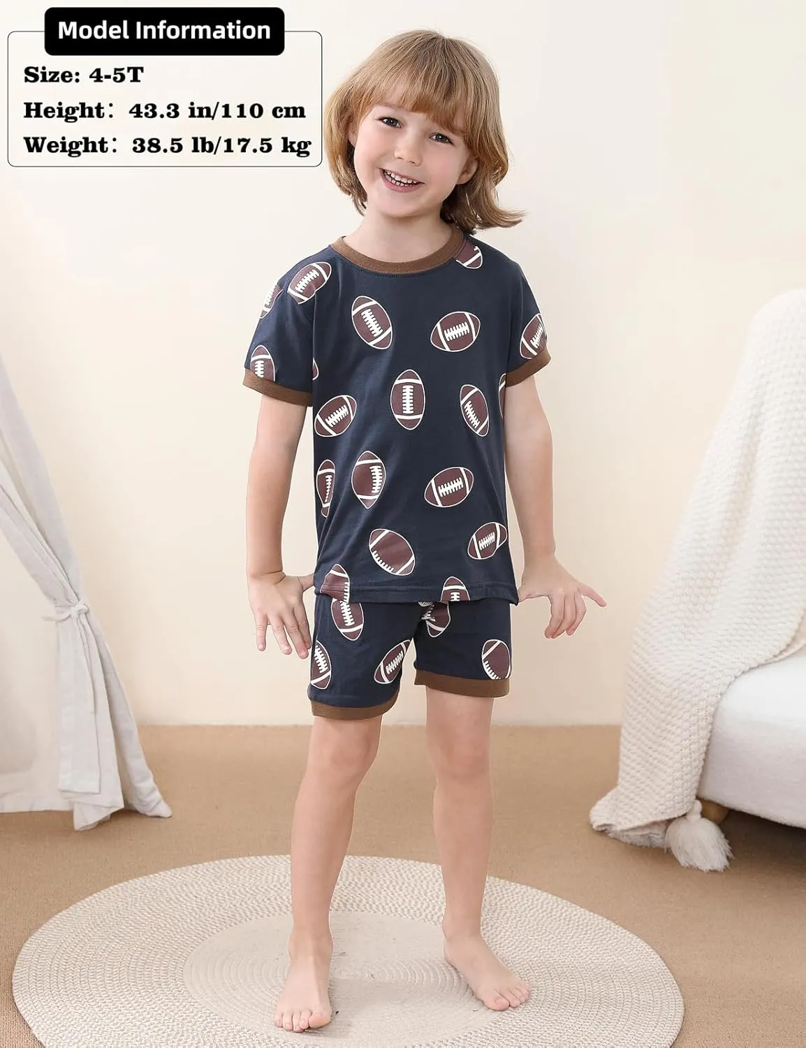 A&J DESIGN Pure Cotton Sport Pjs for 2-14 Years Kids, 2-Piece Pajamas Set