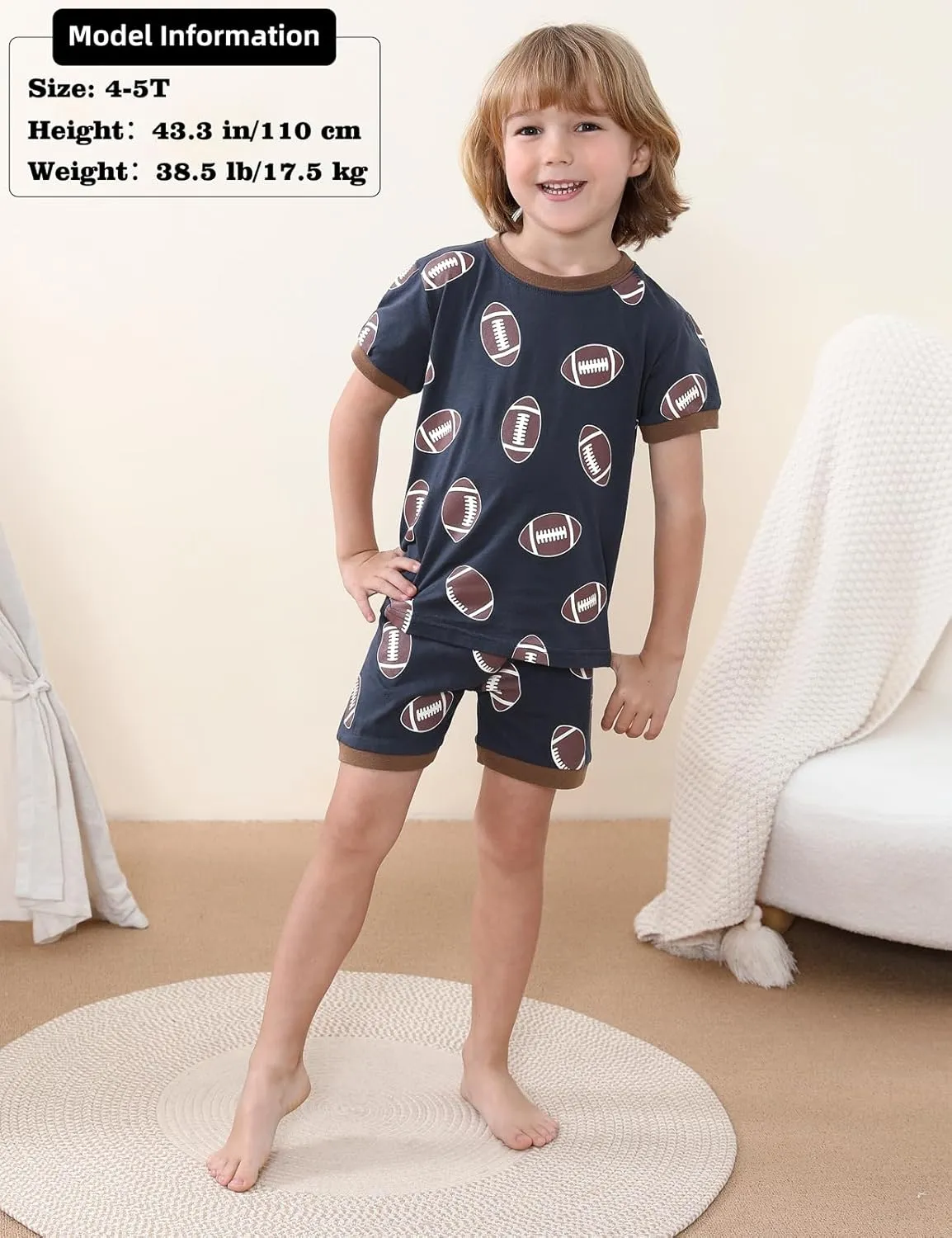A&J DESIGN Pure Cotton Sport Pjs for 2-14 Years Kids, 2-Piece Pajamas Set