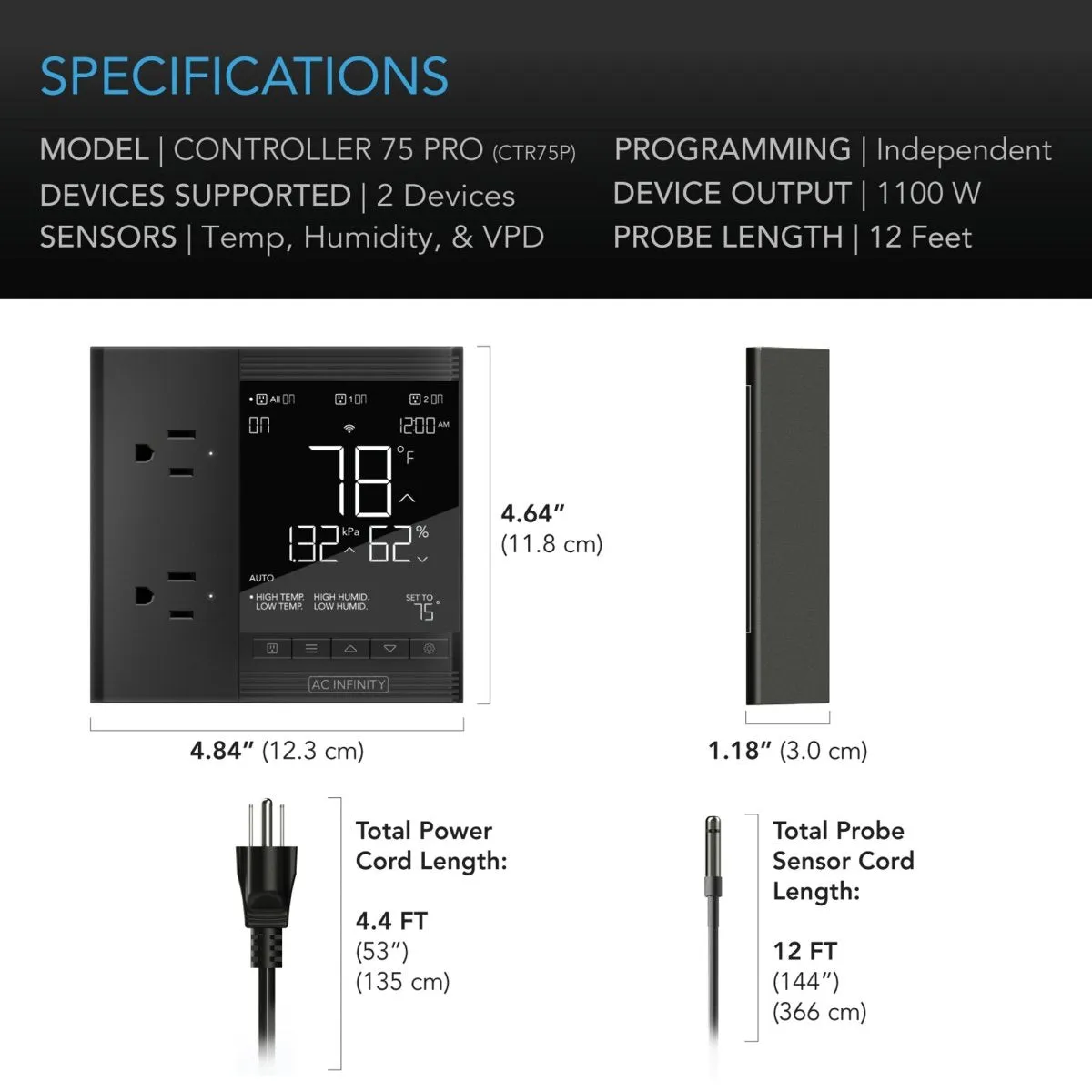 AC Infinity BLUETOOTH/WIFI Smart Outlet Controller 75 PRO