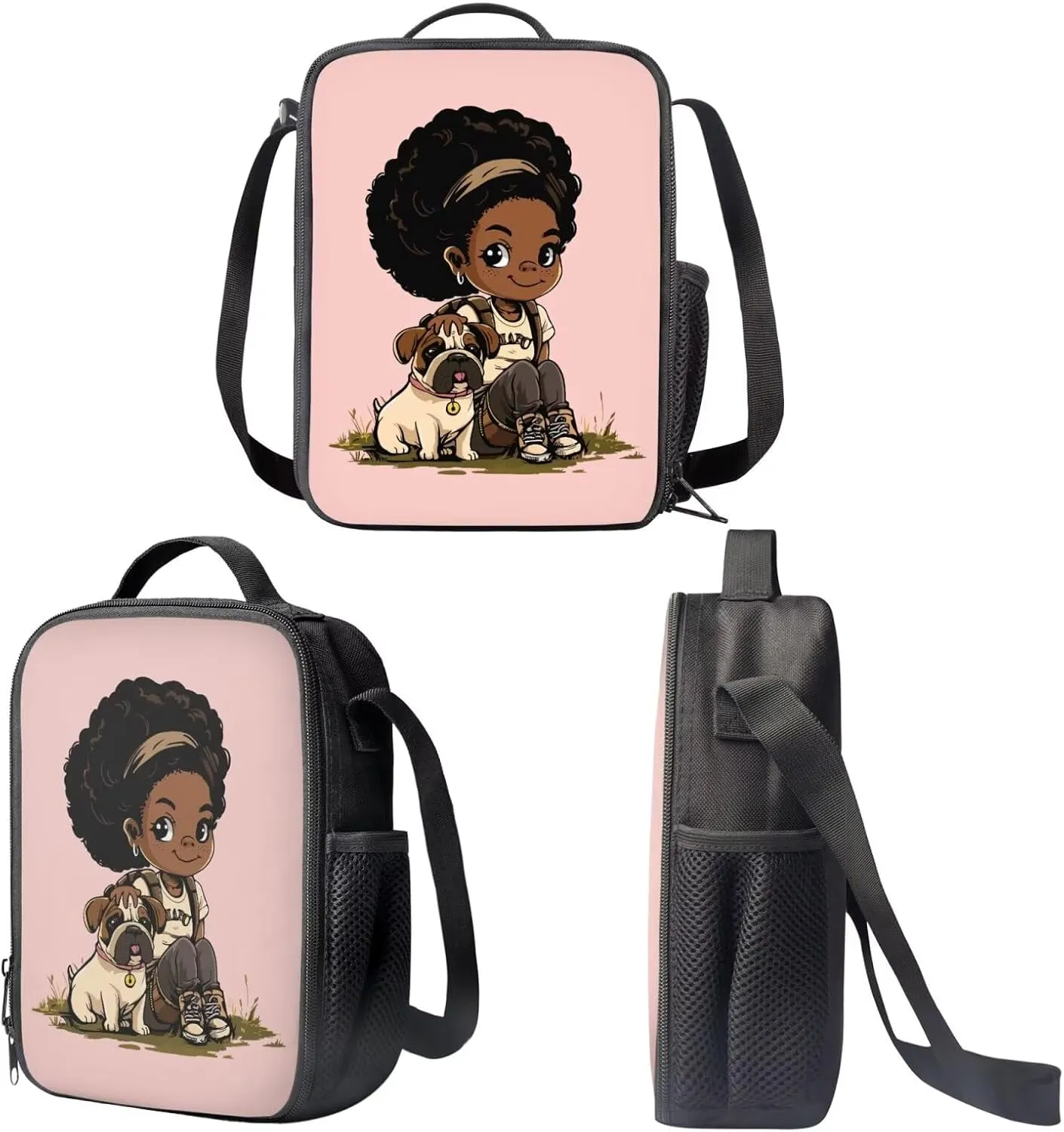 African Girl Backpack 3 Piece Backpack Set for Teen Girls School Bookbag with Lunch Bag and School Pencil Box Large Capacity Pencil Case With Supplies Insulated Lunch Bag