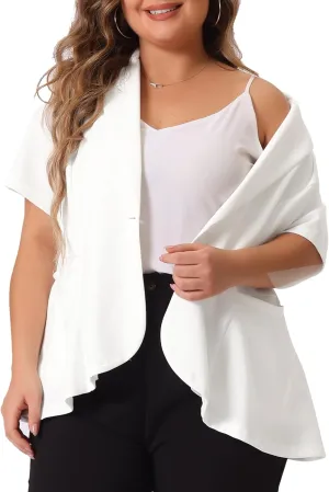 Agnes Orinda Plus Size Blazer for Women Short Sleeve Office Work Button Jacket Business Suit Blazers