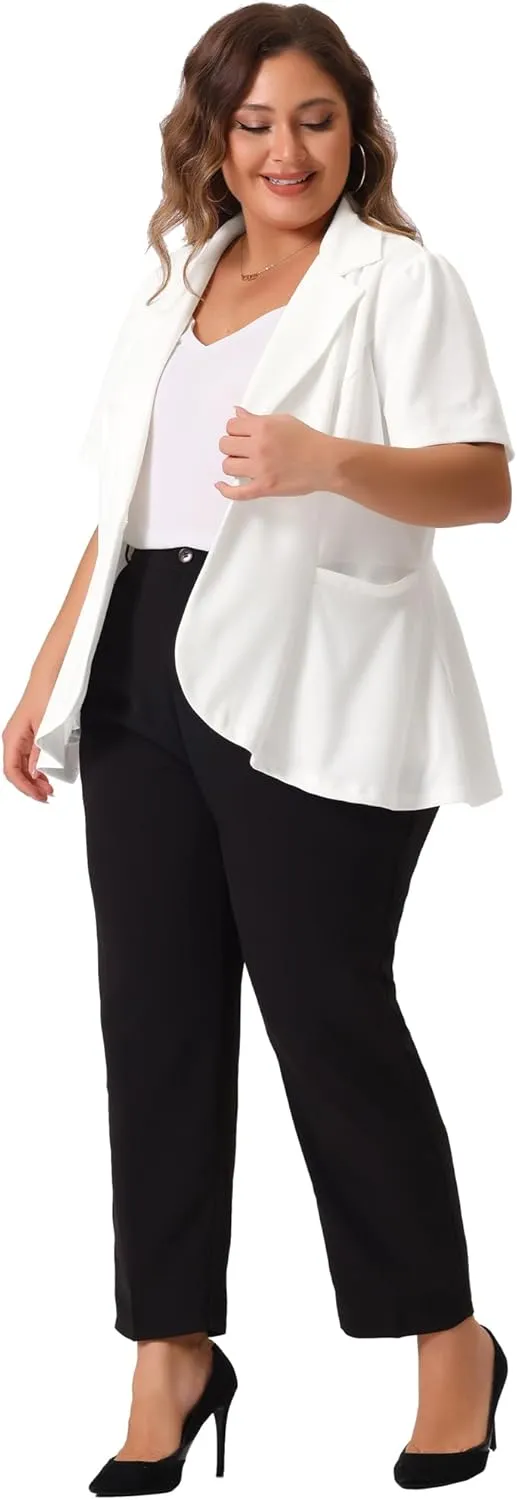 Agnes Orinda Plus Size Blazer for Women Short Sleeve Office Work Button Jacket Business Suit Blazers