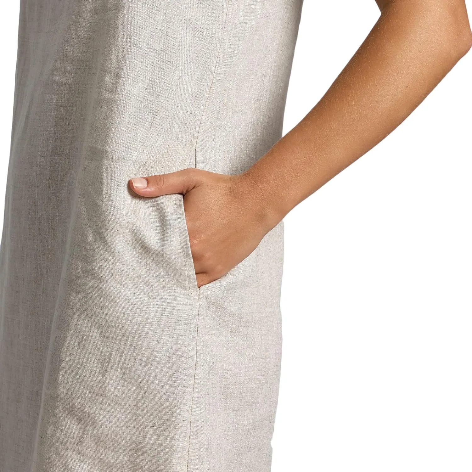 Amazhiyu Women's 100% Linen Summer Casual Sleeveless Crewneck Tank Mini Dresses