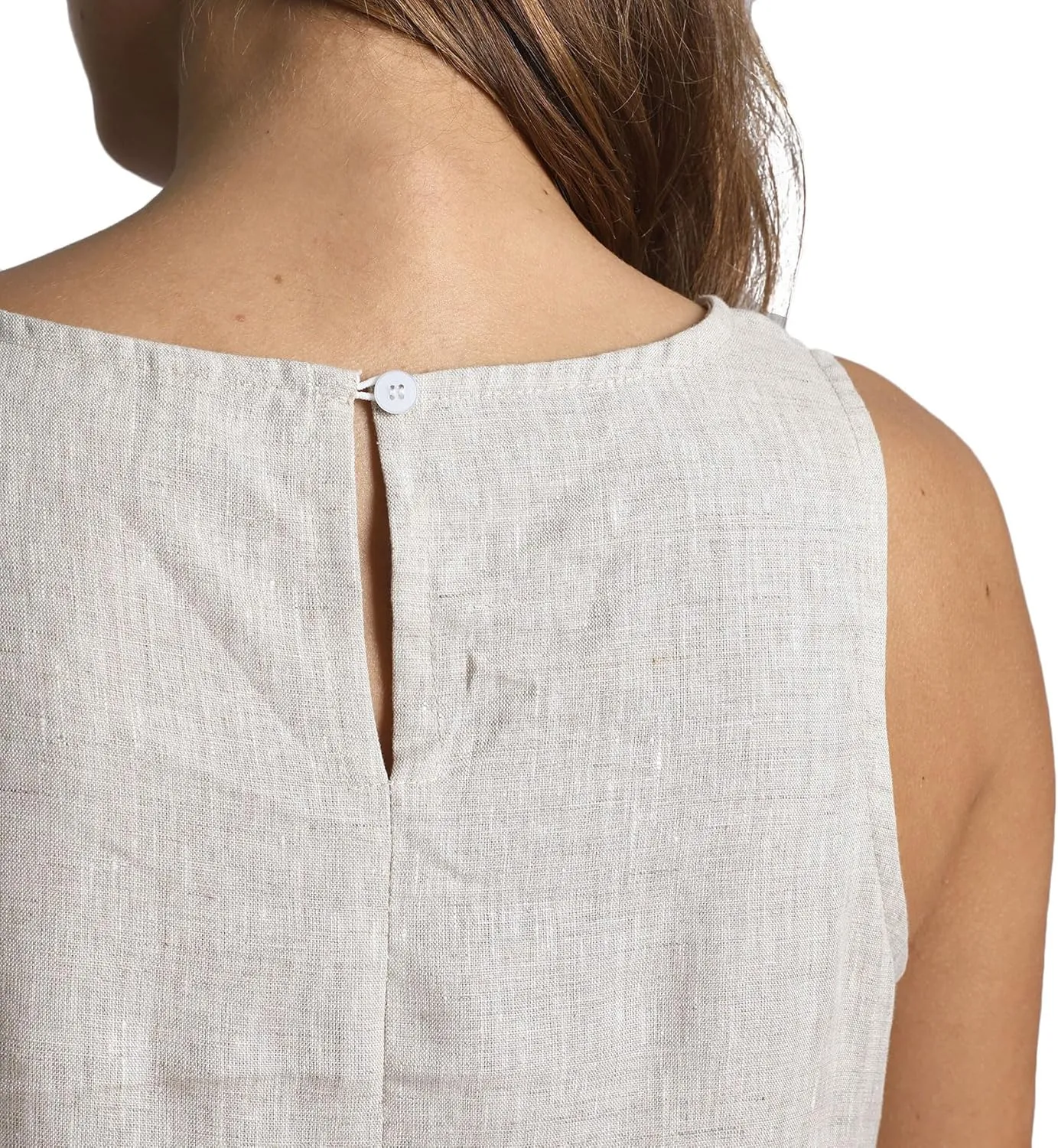 Amazhiyu Women's 100% Linen Summer Casual Sleeveless Crewneck Tank Mini Dresses