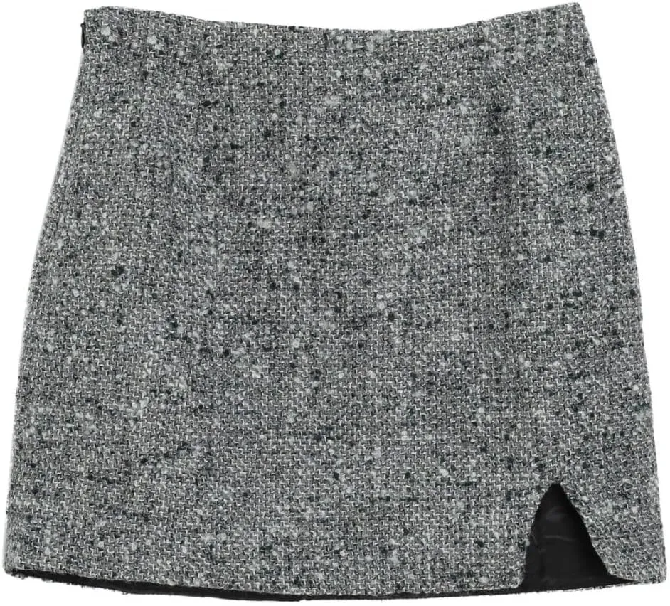 Amazhiyu Women's Wool Tweed High Waist Mini Pencil Skirts with Side Split Winter