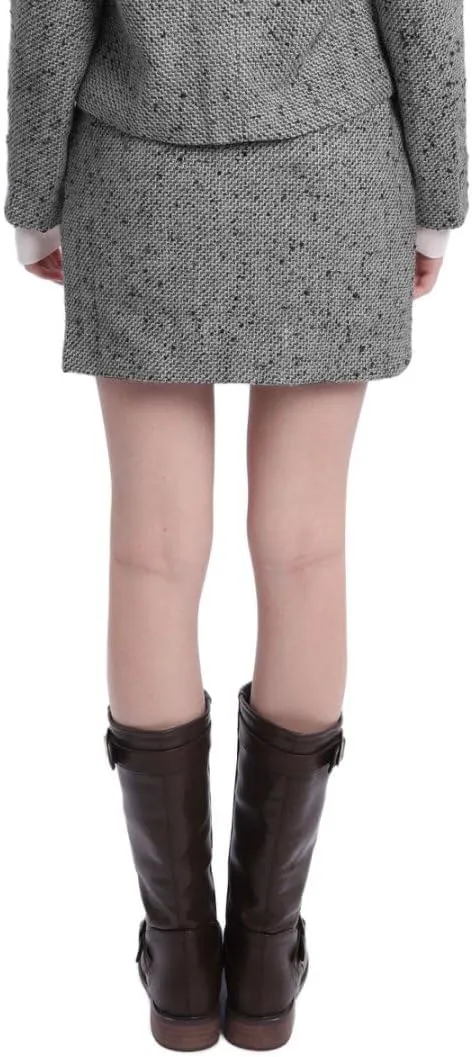 Amazhiyu Women's Wool Tweed High Waist Mini Pencil Skirts with Side Split Winter