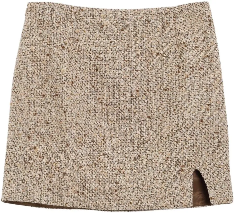 Amazhiyu Women's Wool Tweed High Waist Mini Pencil Skirts with Side Split Winter