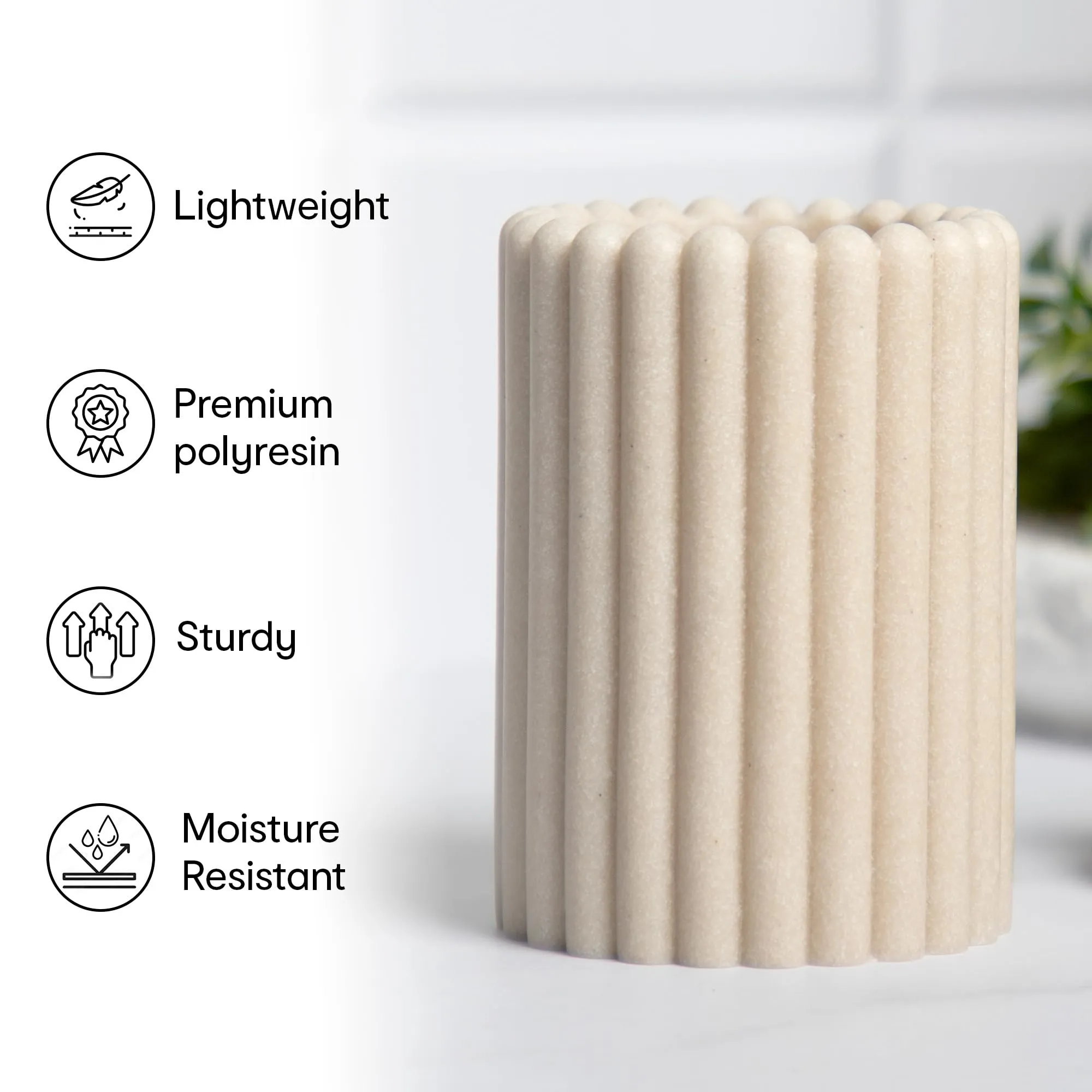 Anko Natural Rib Polyresin Soap Dispenser & Tumbler Set- 1 pc Each | Sanitizer, Lotion, Shampoo Dispenser | Storage Organizer for Stationery, Brushes, Toothpaste | Bathroom Accessories | 500 mL, Beige