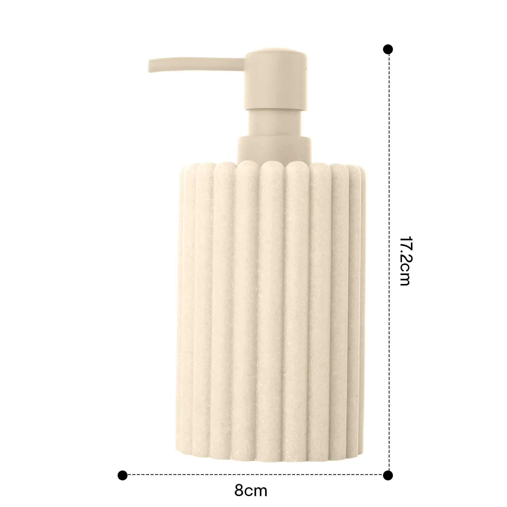 Anko Natural Rib Polyresin Soap Dispenser & Tumbler Set- 1 pc Each | Sanitizer, Lotion, Shampoo Dispenser | Storage Organizer for Stationery, Brushes, Toothpaste | Bathroom Accessories | 500 mL, Beige