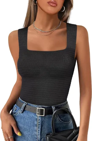 ANRABESS Tank Tops for Women 2025 Summer Square Neck Rib Knit Sleeveless Basic Slim Fit Shirts Casual Top Trendy Outfits