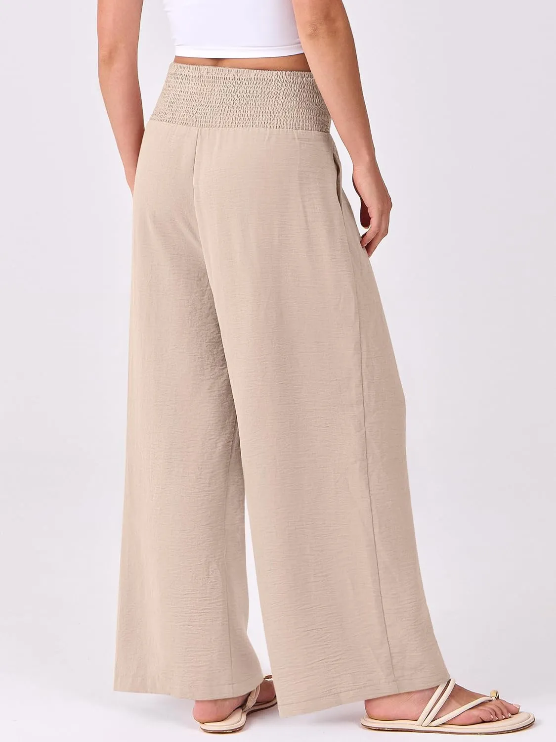 ANRABESS Women Palazzo Pants Summer Flowy Wide Leg High Waist Lounge Trousers with Pockets 2025 Casual Beach Vacation Outfits