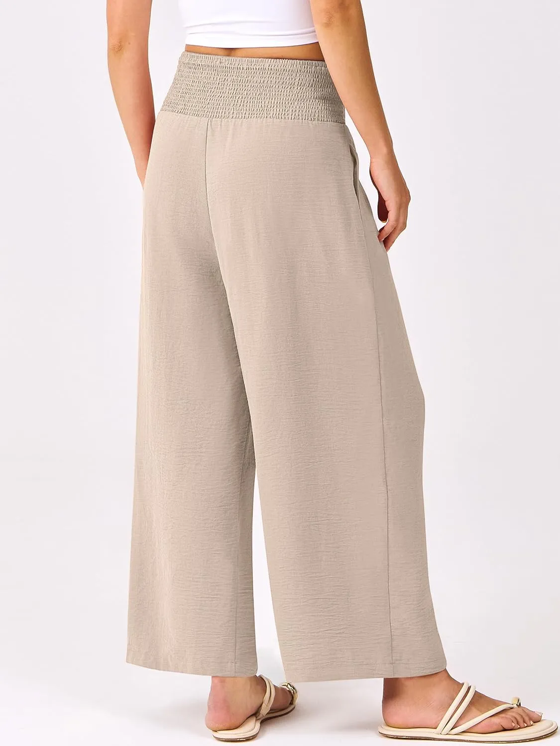 ANRABESS Womens Pants Wide Leg High Waisted Palazzo Pants Summer Flowy Beach Lounge Casual Trousers with Pockets