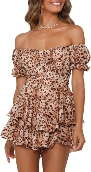 AOHITE Womens Summer Tube Top Dress Off-Shoulder Ruffled Flowy Mini Short Dresses