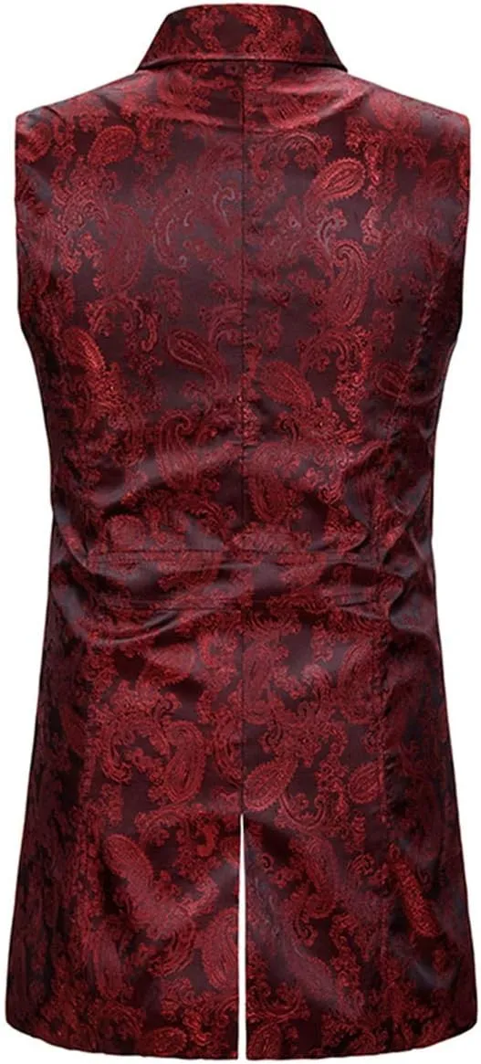 AOWOFS Men's Paisley Fashion Long Vest Casual Button Double Breasted Gothic Steampunk Waistcoat