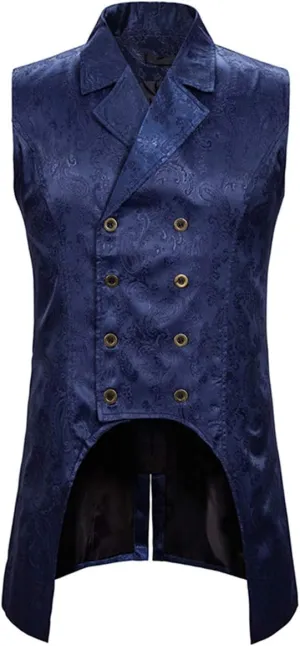 AOWOFS Men's Paisley Fashion Long Vest Casual Button Double Breasted Gothic Steampunk Waistcoat