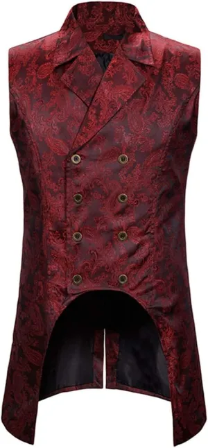 AOWOFS Men's Paisley Fashion Long Vest Casual Button Double Breasted Gothic Steampunk Waistcoat