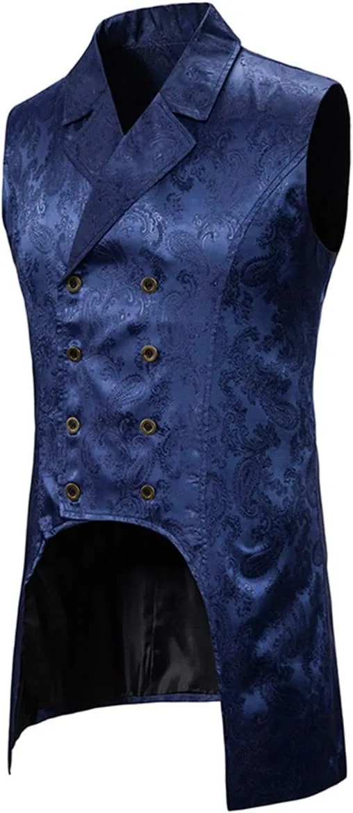 AOWOFS Men's Paisley Fashion Long Vest Casual Button Double Breasted Gothic Steampunk Waistcoat