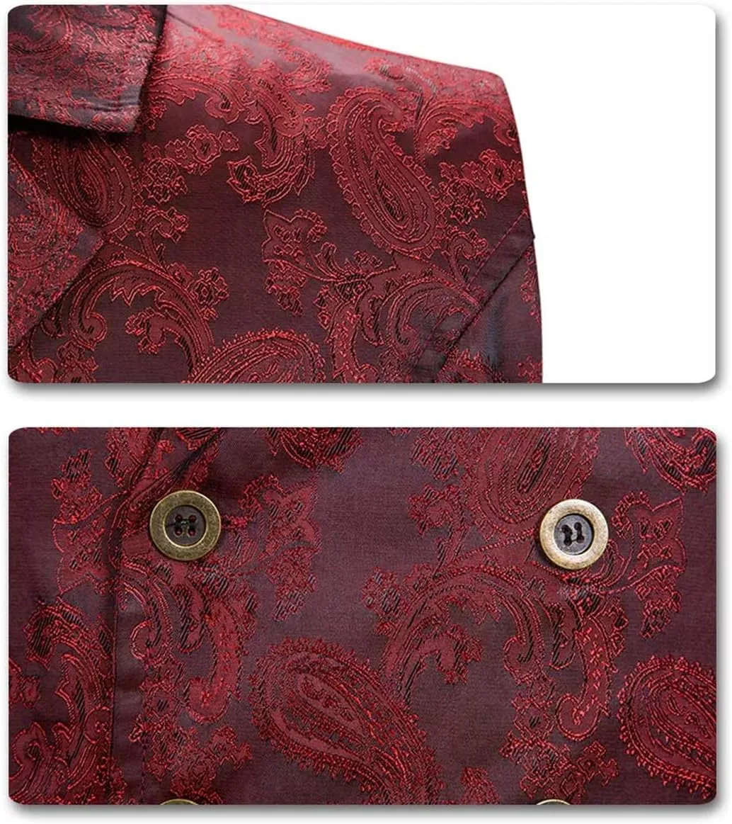 AOWOFS Men's Paisley Fashion Long Vest Casual Button Double Breasted Gothic Steampunk Waistcoat