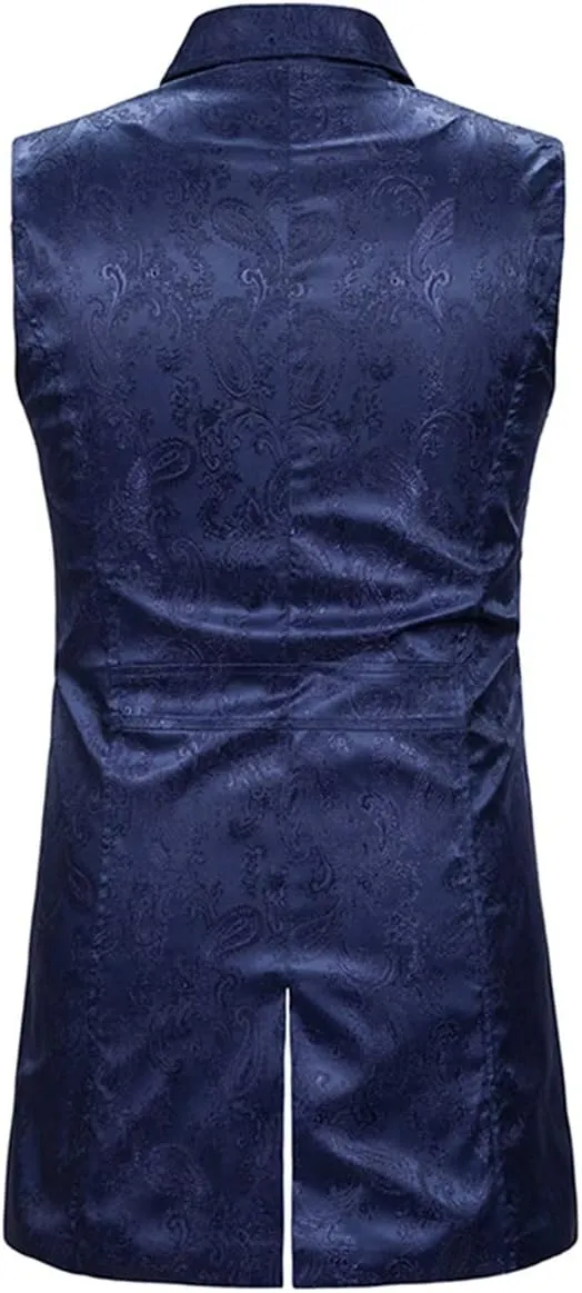 AOWOFS Men's Paisley Fashion Long Vest Casual Button Double Breasted Gothic Steampunk Waistcoat