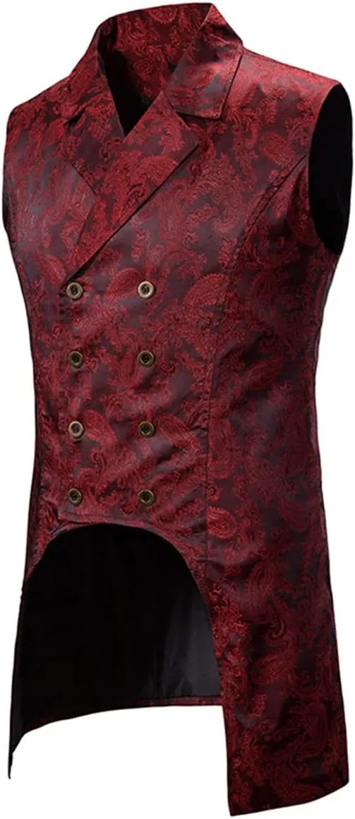 AOWOFS Men's Paisley Fashion Long Vest Casual Button Double Breasted Gothic Steampunk Waistcoat